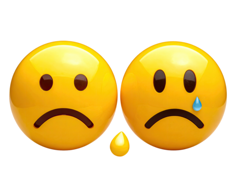 Two sad emoji faces, one with tears