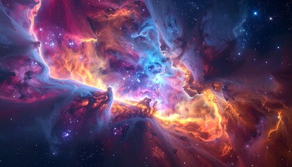 A vibrant, swirling nebula of cosmic colors