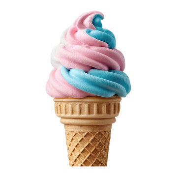 Digital art of cotton candy ice cream in a sweet festive atmosphere isolated on transparent background.