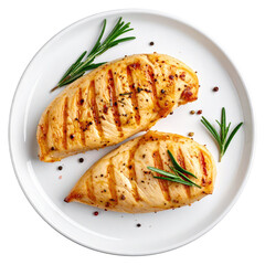 Grilled chicken breasts on a white plate