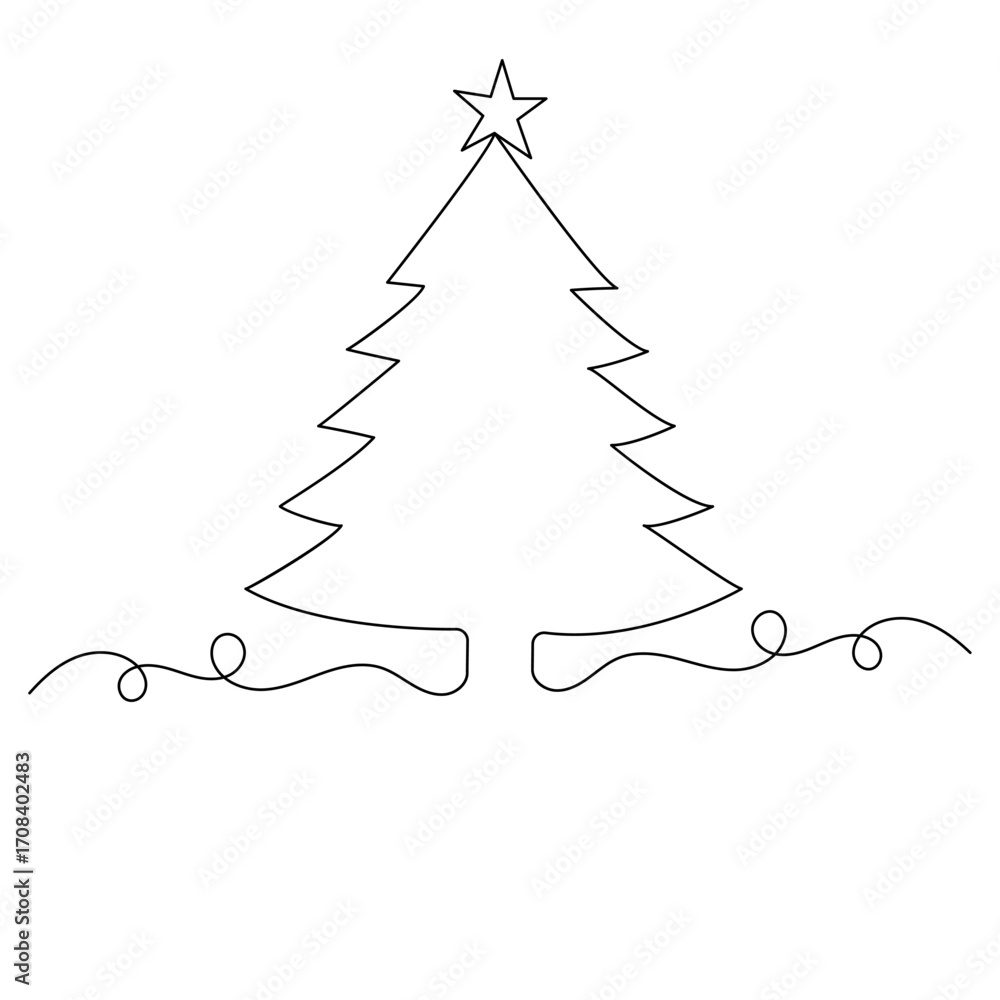Poster christmas tree icon continuous one line drawing of outline vector illustration