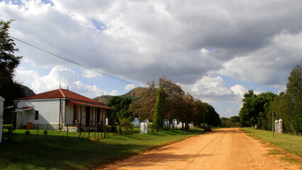  Landscape photo of the Vredefort Dome Information Centre: This building was built in 1889 and was used as a Post Office, Police Station and school.