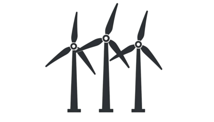 Three wind turbines illustrated in dark grey