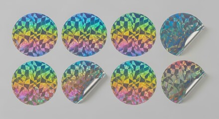 Holographic stickers showing a geometric colorful pattern vibrant and unique
