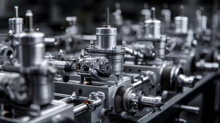 Close-up of industrial machinery components in a factory setting.