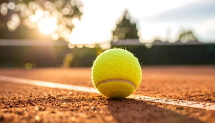 Tennis ball on court at sunset (1)