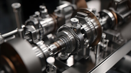 Fototapeta premium Close-up of mechanical gears and components in a machine assembly.