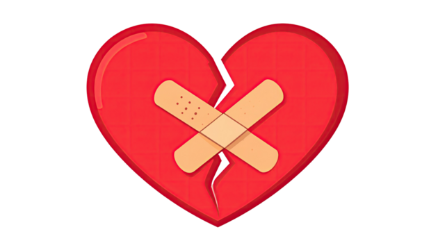 A broken heart with a bandage