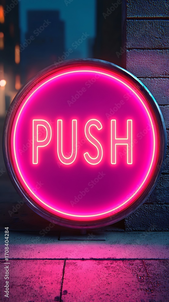 Poster a glowing neon sign displaying the word 
