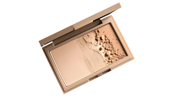 Open compact powder case. Two-toned powder