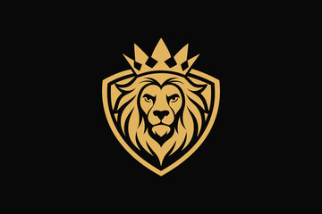Golden Crowned Lion Head Luxury Logo Illustration Regal and Timeless Design