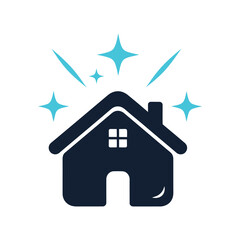 Clean House Icon with Sparkles – Minimalist Vector Symbol for Home Care, Renovation, or Real Estate
