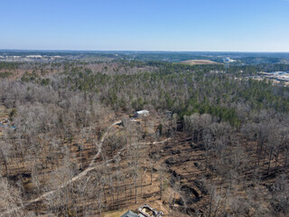 Aerial landscape Grovetown nature in winter after Hurricane Helene in Appling Augusta Georgia