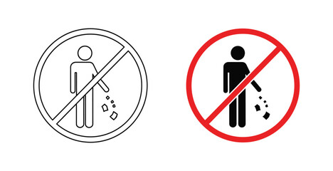 No Littering Sign Icons – Dual Style Vector Symbols for Clean Environment, Public Spaces, and Civic Responsibility