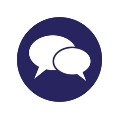 Chat Icon Vector – Overlapping Speech Bubbles in Blue Circle – Communication Symbol for Messaging and Dialogue