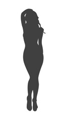 Fototapeta premium Elegance in Silhouette: A stylish female stands gracefully, hand resting softly on head and head tilted. capturing the essence of beauty, confidence, and artistic form.