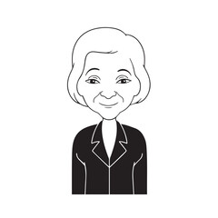 Old woman in formal clothes black and white vector illustration simple minimalist portrait design
