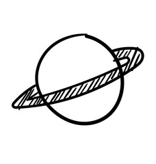 Planet Saturn Illustration: A minimalistic, hand-drawn depiction of planet Saturn, emphasizing its iconic ring system, a symbol of celestial beauty and cosmic wonder.