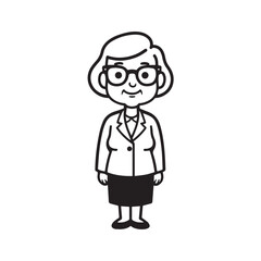 Old woman in formal clothes black and white vector illustration simple minimalist portrait design
