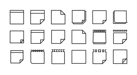 Collection of blank sticky notes and paper clips icons for notes and reminders vector