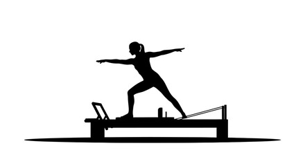 Dynamic silhouette of woman practicing Pilates reformer exercises for strength and flexibility