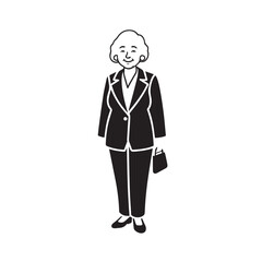 Old woman in formal clothes black and white vector illustration simple minimalist portrait design
