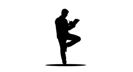 Dynamic silhouette of a professional man taking notes while balancing, symbolizing focus and productivity