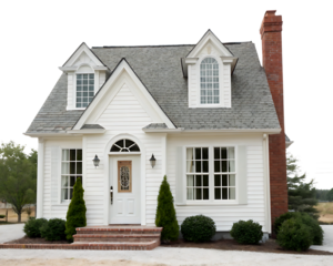 Charming white cottage house exterior facade