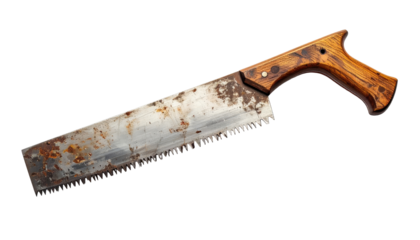 Antique hand saw with rusty blade