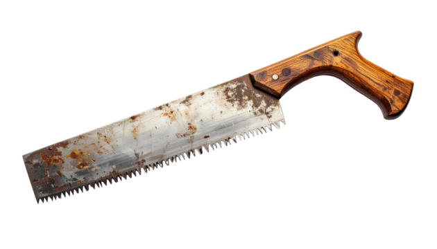 Antique hand saw with rusty blade