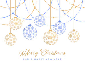 Abstract Christmas Hanging Balls Vector Greeting Card Design