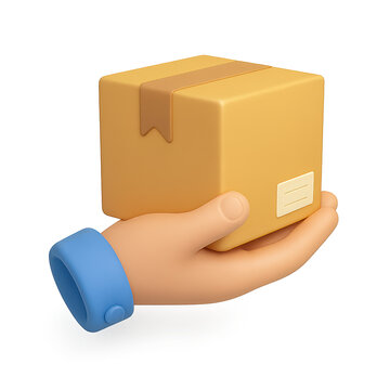 3D icon Hand Holding Cardboard Delivery Box Package
