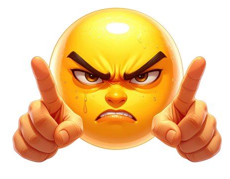 Angry emoticon with pointing fingers - Powered by Adobe