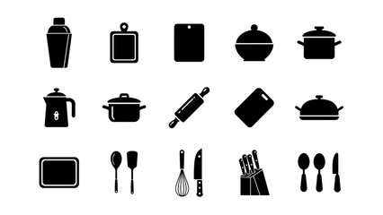 Fototapeta premium Kitchenware icons for cooking, baking, and food preparation