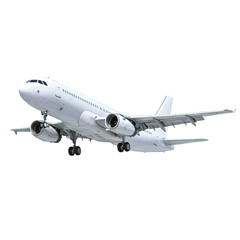 Obraz premium Airplane in flight, white commercial jet taking off or landing isolated PNG with Transparent Background