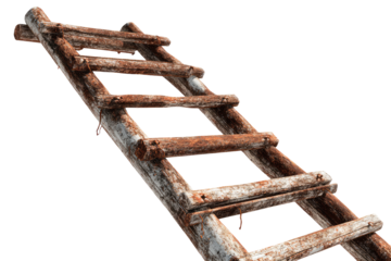 Rustic wooden ladder angled upward
