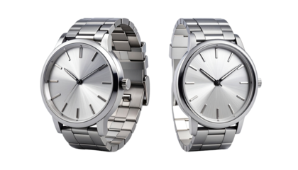 Two silver wristwatches on black background