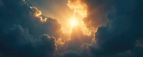 A single, bright light shines through dark clouds, symbolizing hope and deliverance Perfect for religious, spiritual, or inspirational themes , rescue, spiritual