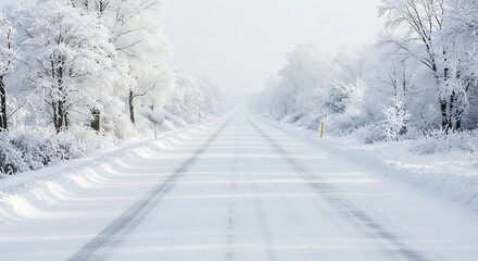 Snowy road through trees
