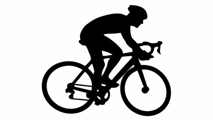 Obraz premium Silhouette of a cyclist wearing a helmet riding a road bike on a white background in a side view image