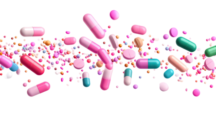 Colorful pills scattered