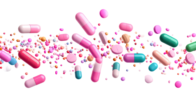 Colorful pills scattered