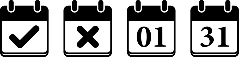 Calendar icons showing check mark cross and dates one and thirty one