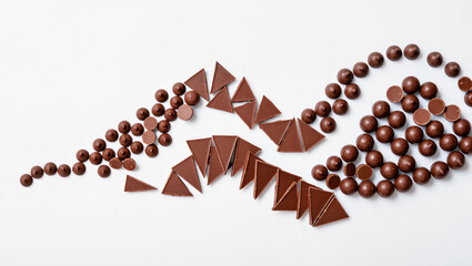 Beautiful arrangement of chocolate shapes on a white background