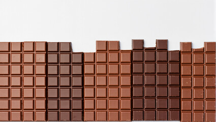 Obraz premium Assorted chocolate bars displayed on a white surface