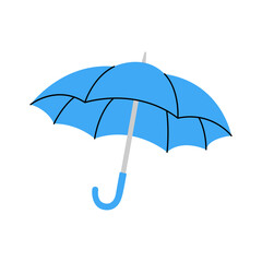 Minimalist blue umbrella icon with clean vector design, open rain parasol illustration for apps, prints, and decor