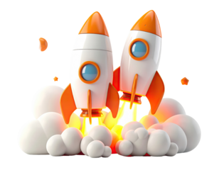 Two cartoon rockets launching