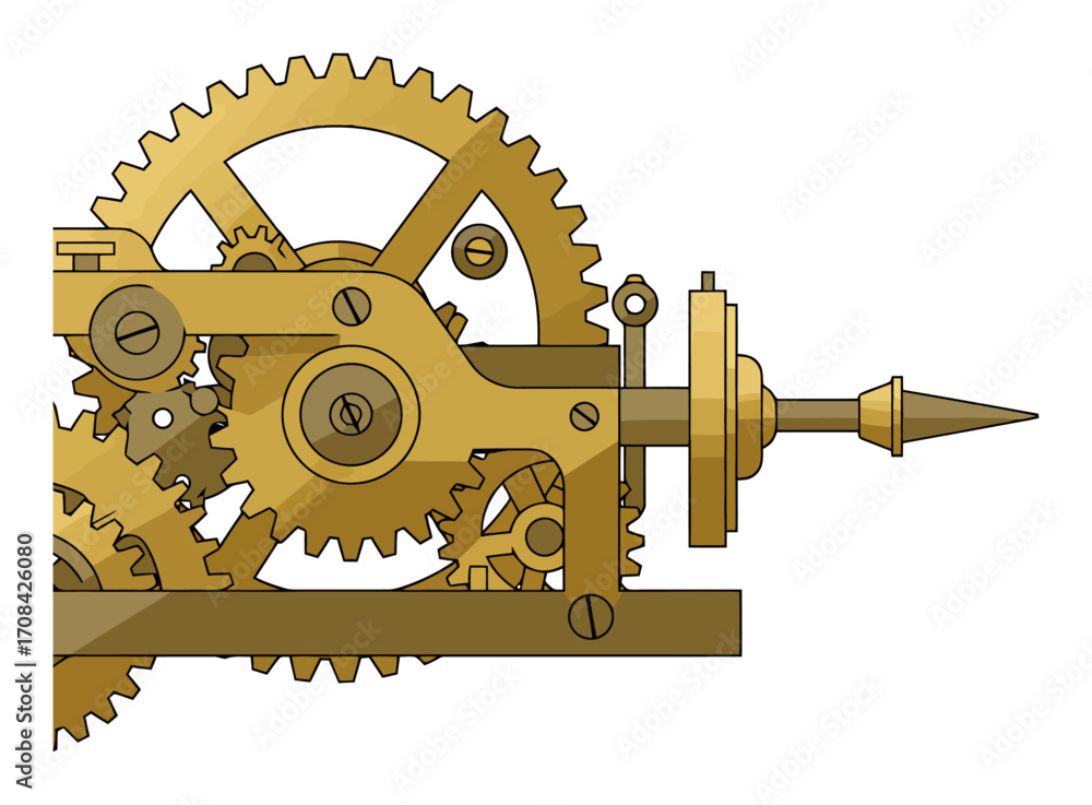 Poster simple vector clockwork mechanism with golden cogs