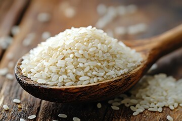 Rustic background wooden spoon white rice photography closeup high resolution picture