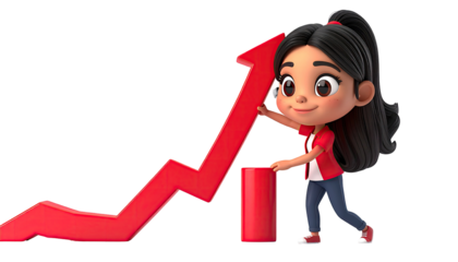 Cartoon girl pushing an upward trend